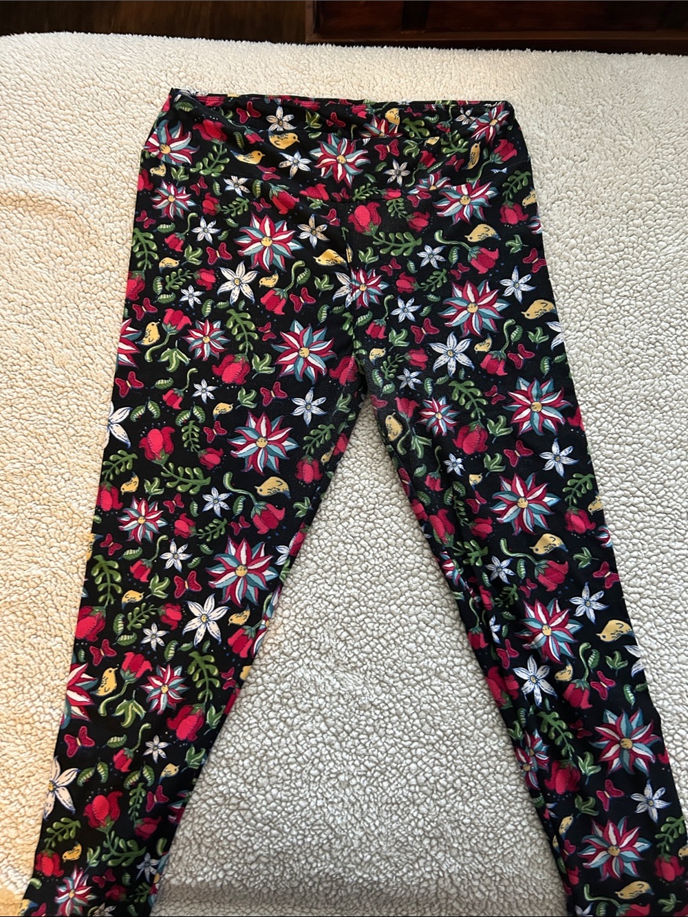 Womens Black Floral Leggings - Multi-Color Pattern
